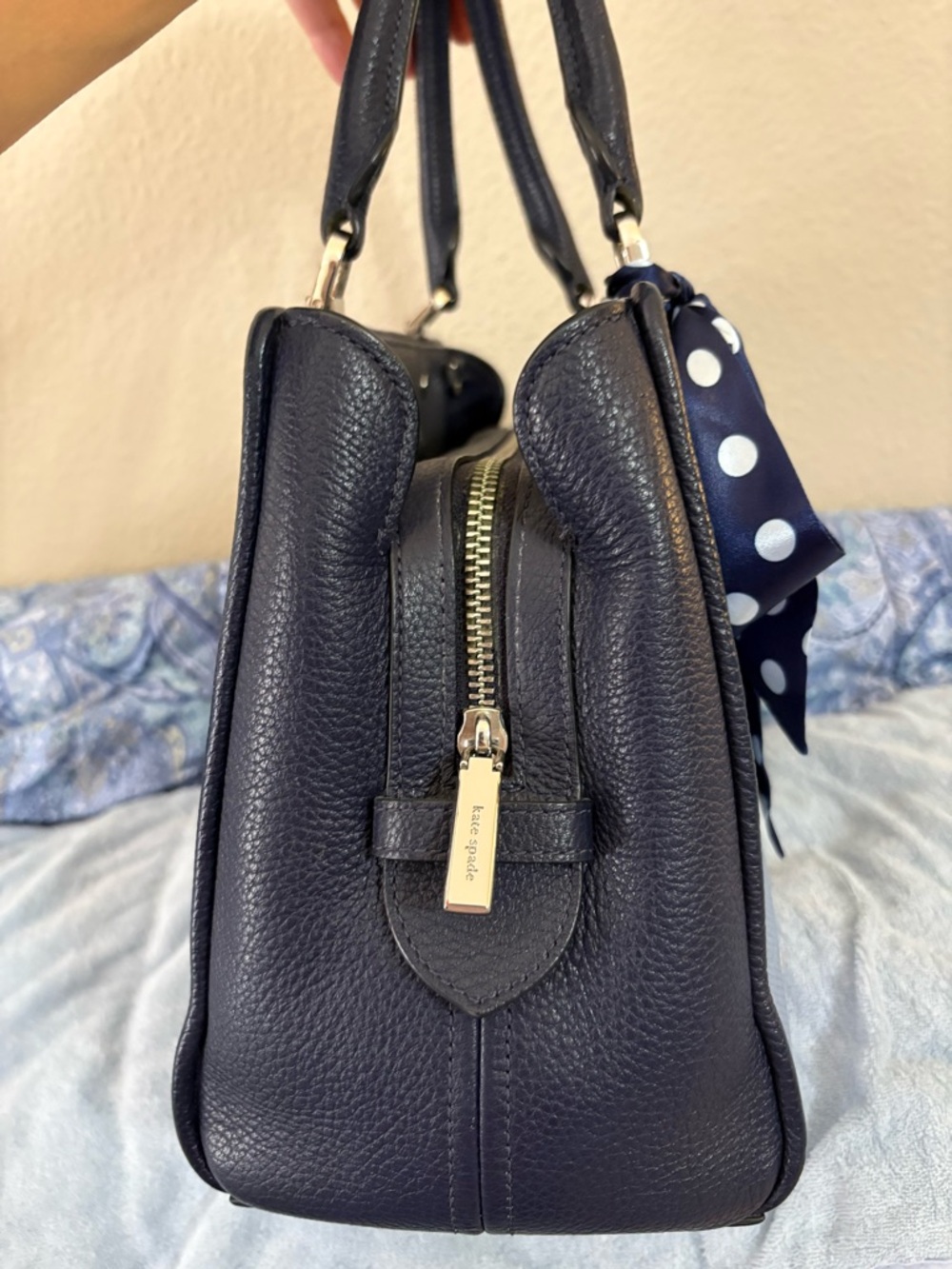 kate spade Leila Blue Floral Embroidered Top-Handle Bag with Crossbody Strap EUC - Picture 4 of 16